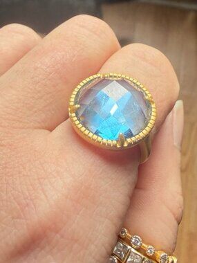 Freida Rothman Faceted Blue Stone Statement Ring Size 7 NEW